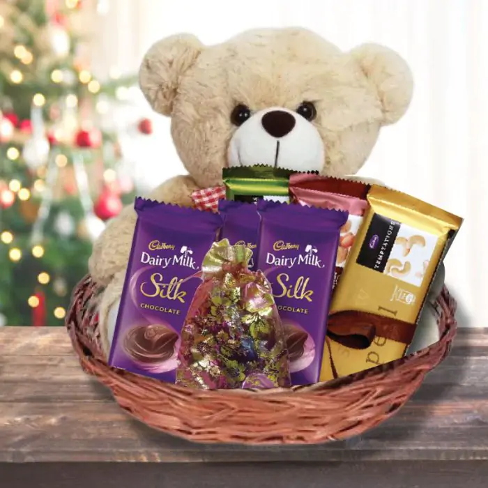 Cute teddy bear with chocolate sales