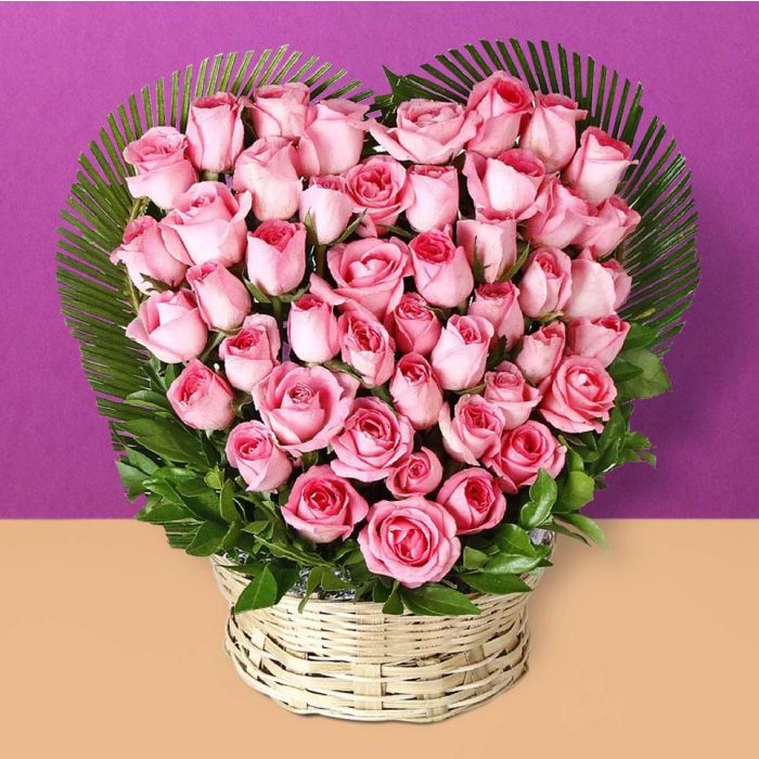 Order pink roses heart shape arrangement online