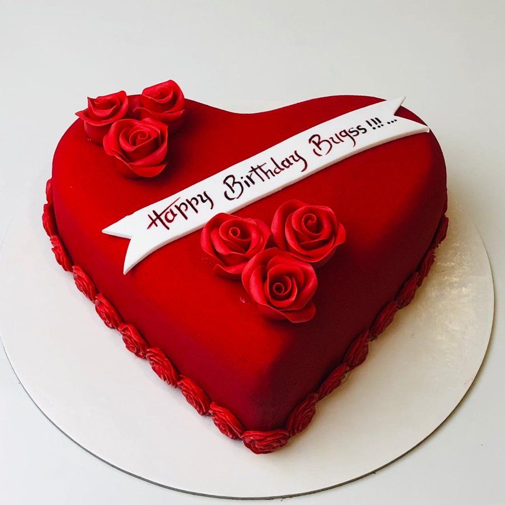 Happy Birthday Red Velvet Cake Heart Shape Order Heart Shape Red Velvet Fondant Cake Online - Myflowergift